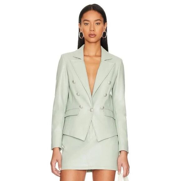 CENTRAL PARK WEST Devon Vegan Leather Blazer in Sage - Picture 1 of 9